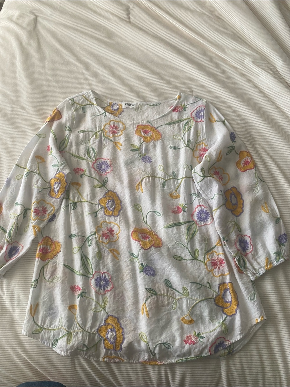 Lightweight White Floral Embroidered Women’s Top